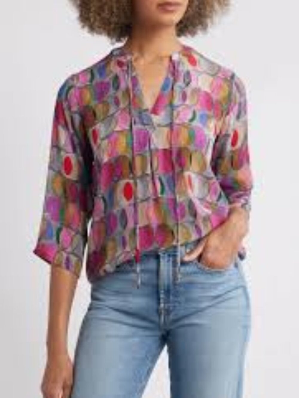 APNY V-Neck Blouse With Tassel - M